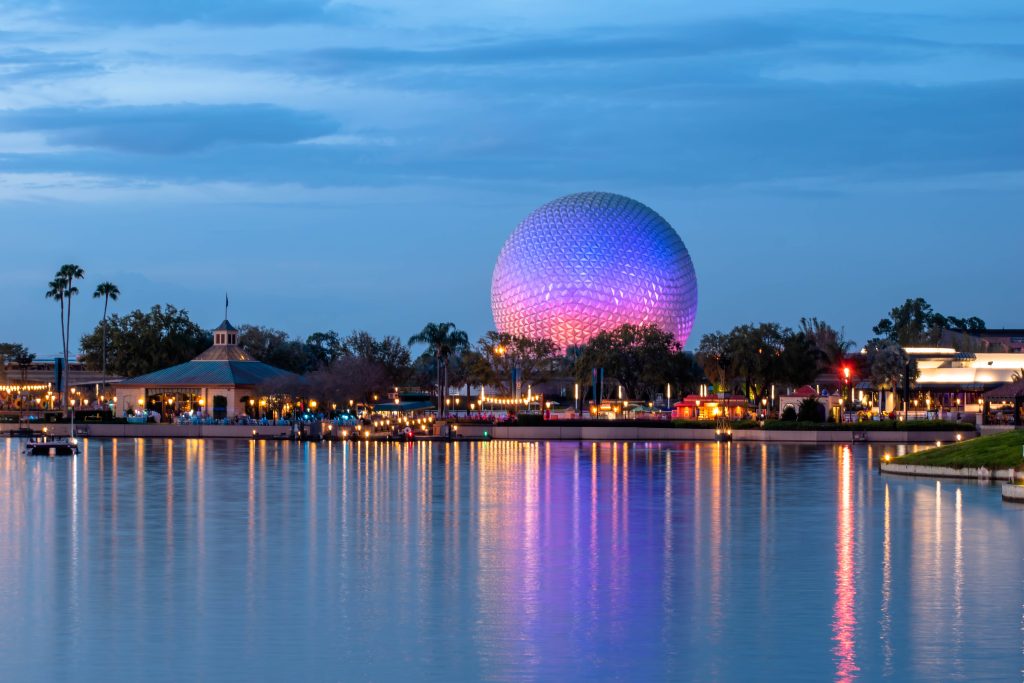 The Lighted Epcot Ball at Epcot Disney World Florida