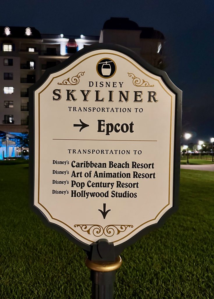 sign to board Skyliner to Epcot at Disney world Florida 